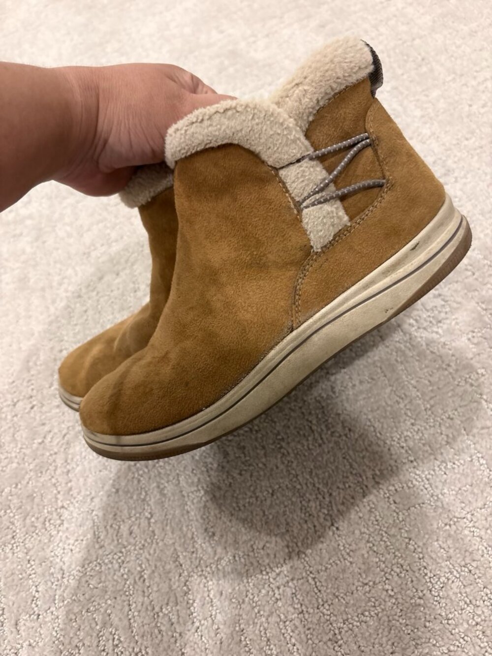 Clarks Cloudsteppers Sherpa Lined Ankle Boots Womens 6.5 Tan Cozy Winter